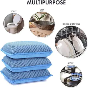 Miracle Microfiber Kitchen Sponge by Scrub-It - Non-Scratch Heavy Duty Dishwashing Cleaning Sponges, Machine Washable Pack, Eco-Friendly Scour Pad for Pots and Pans (Blue)