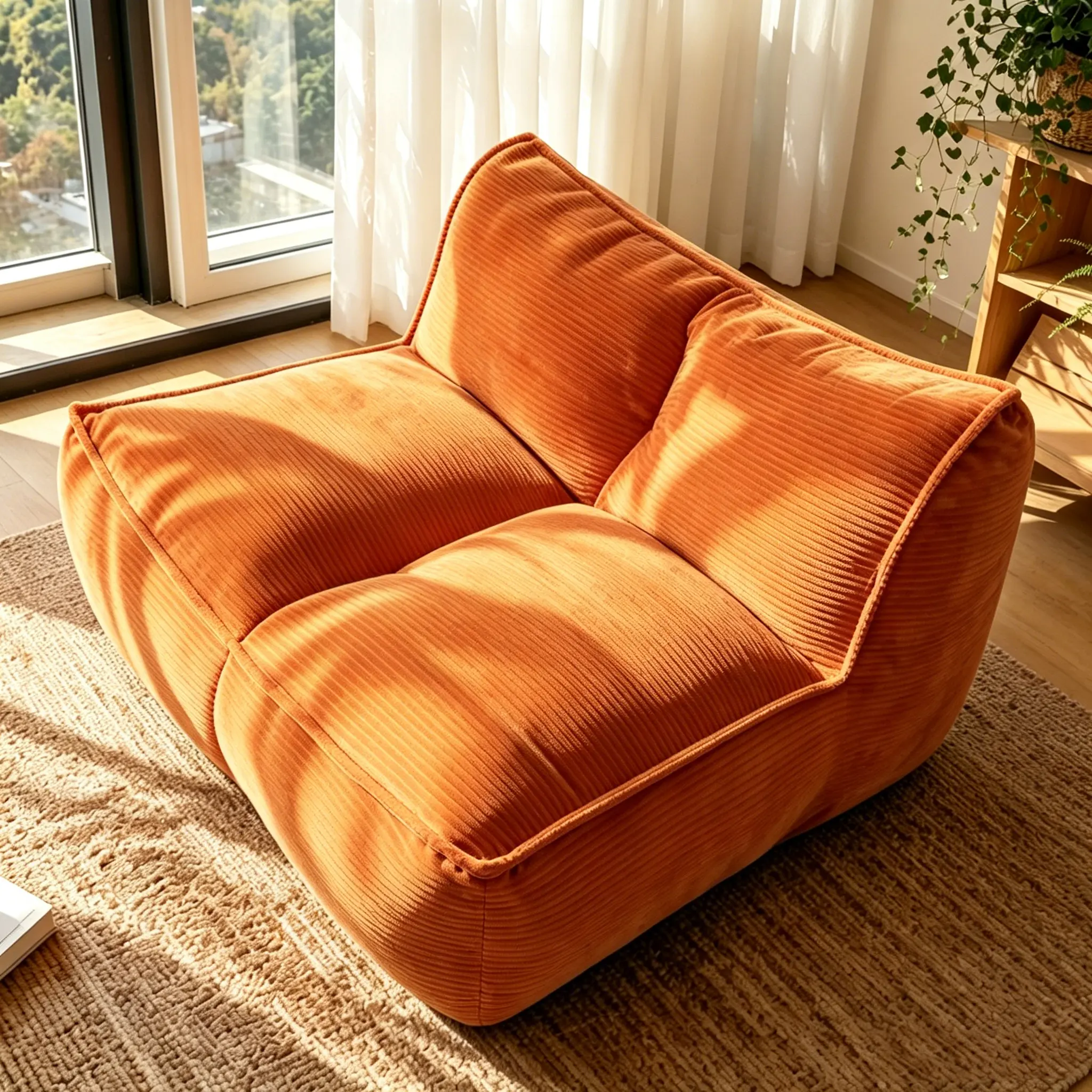 Togo Caterpillar Sofa Slouchy Lazy SofaCorduroy Fabric Beanbag Couch for Living Room, Bedroom & Dorm, Cozy Fluffy Cloud Mini Couch,