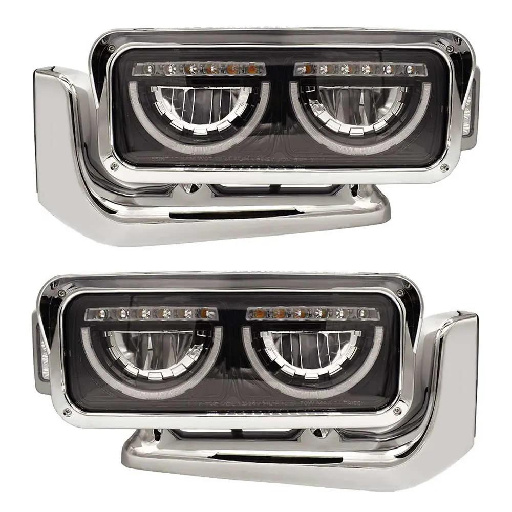 Peterbilt 389 589 367 379 567 359 Blackout LED Headlight Assembly with Half Moon DRL Feature and Custom Mounting Arm