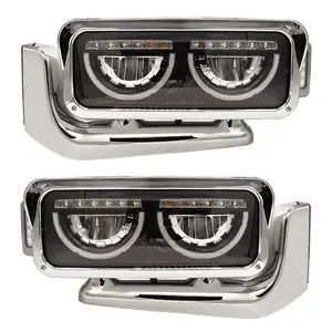 Peterbilt 389 589 367 379 567 359 Blackout LED Headlight Assembly with Half Moon DRL Feature and Custom Mounting Arm