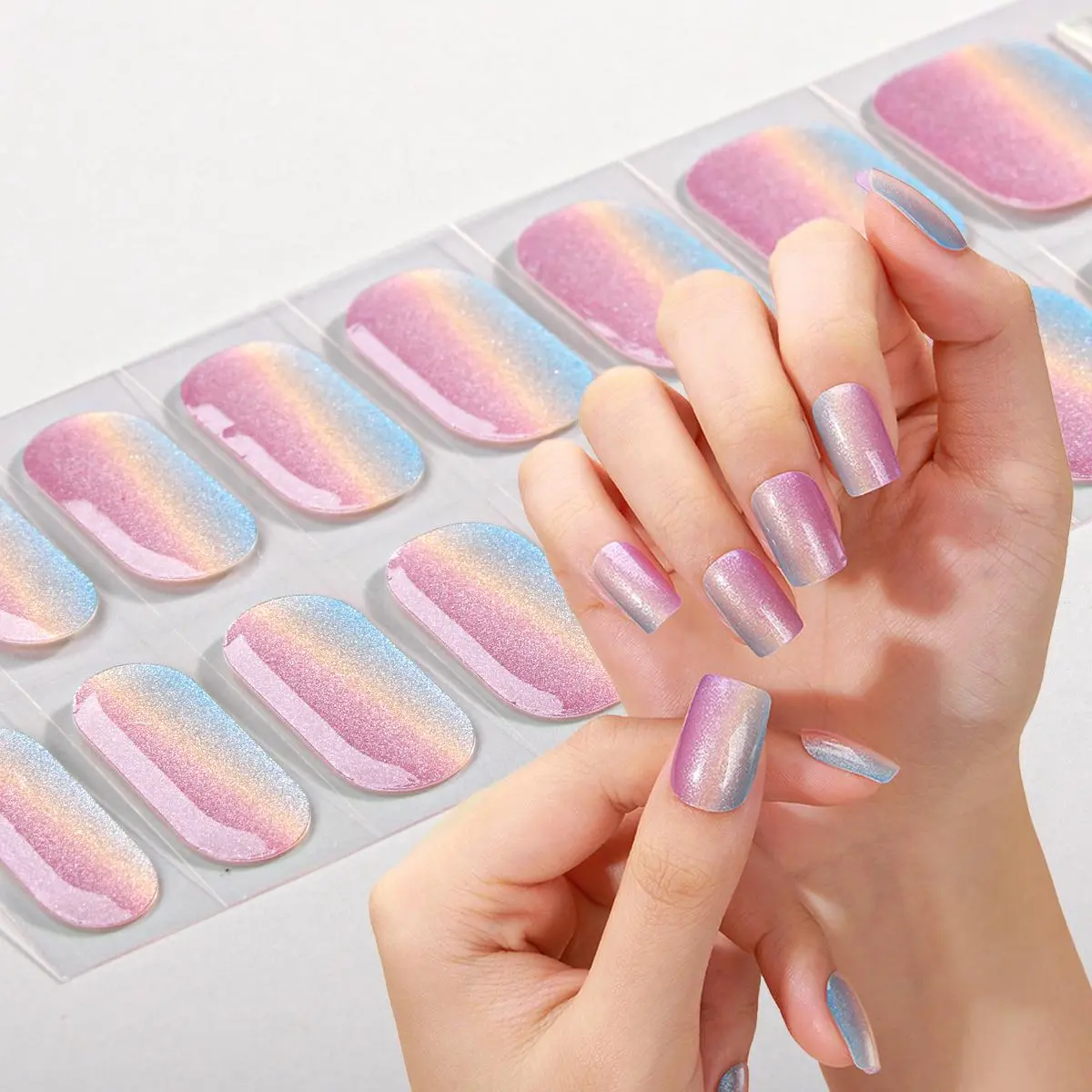 Glitter Cat Eye Semi-cured Gel Nail Strips, Self-adhesive Nail Art Stickers, Nail Art Kits for Women & Girls DIY Nail Design, Nailart
