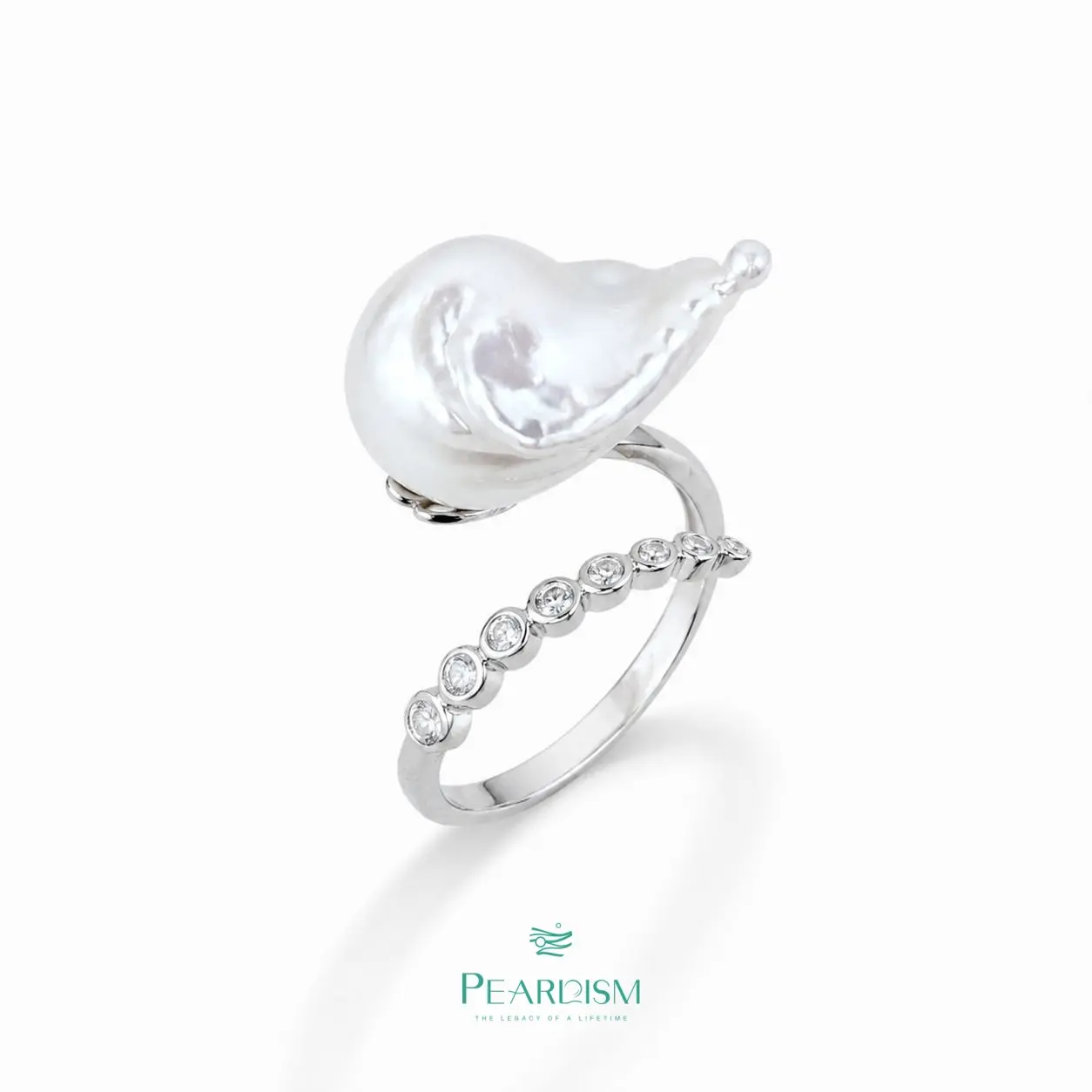 【Shop】PEARLISM Baroque Pearl Ring Freshwater Baroque Pearl Adjustable AFBR001 Hypoallergenic Silver with CZ Accents for Everyday Wear-AFBR001