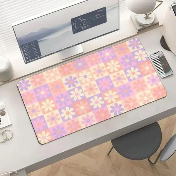 Floral Desk Mat – Cute Pink, Orange & Blue Flower Mouse Pad – Aesthetic Desk Pad – Soft Anti-slip desk mat