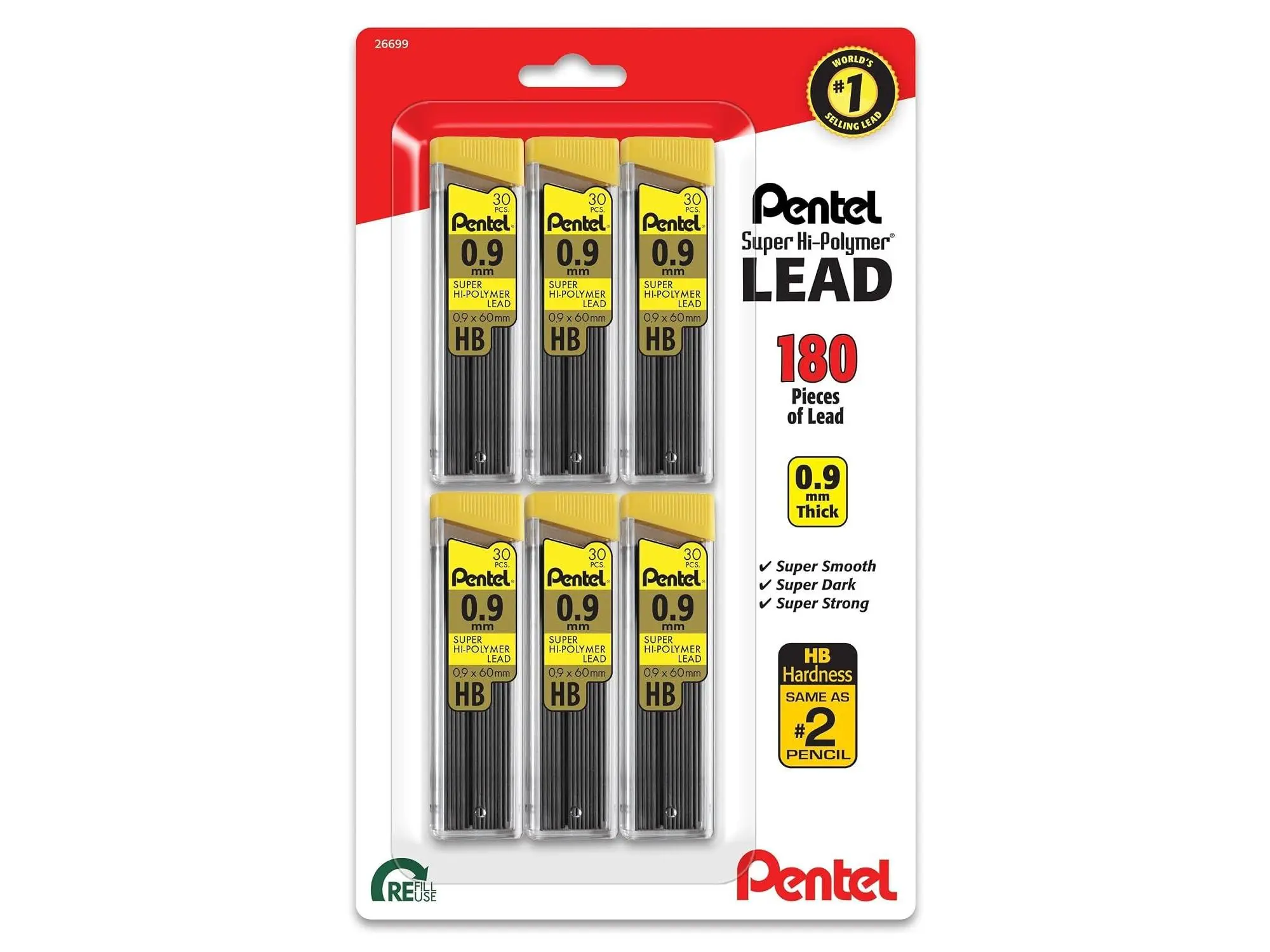 Pentel Super Hi-Polymer Lead Refill 0.9 HB BP 6 Pack (C29BPHB6)