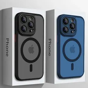 Matte Armor Wireless Charge Translucent phone cases For iPhone 16 15 14 13 11 12 17 Pro Max Magnetic For Magsafe Cover