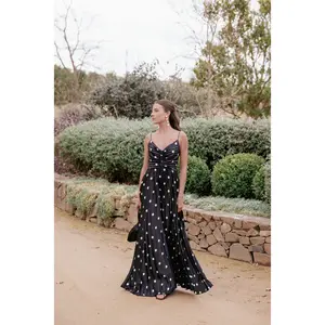 Naira Pleated Maxi Dress - Black Polka Dot