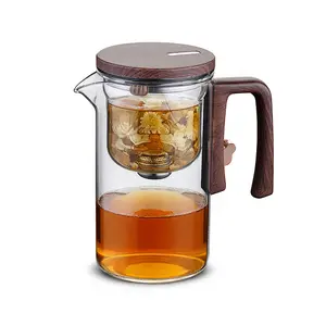 720ml Enchanti Magic Teapot - Premium Glass Teapot with Wooden Handle & Automatic Tea-Leaf Separation Filter, Elegant Loose Leaf Tea Infuser with Strainer for Home, Office and Conference Room Use