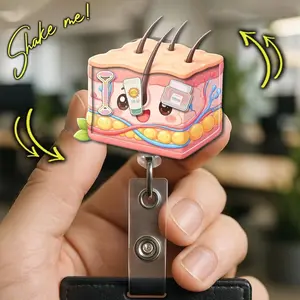 Skin Anatomy Shaker Badge Reel, Esthetician Badge Holder, Dermatology Nurse Retractable Spa ID Clip  M05