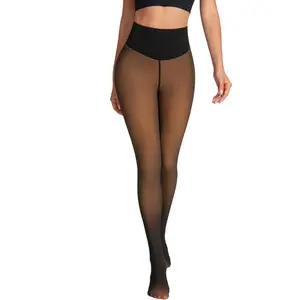 Aura Summit Women's Fleece Lined Tights Sheer Thermal High Waist Plus Size Pantyhose for Winter with Plush Inner Layer Soft Breathable 3D T-shaped Faux Fit Black Friday Christmas