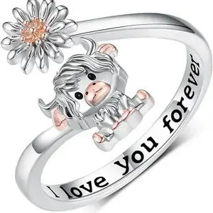 Personalized Highland Cow Ring   Gift For Women Girls Sweet Cool Style