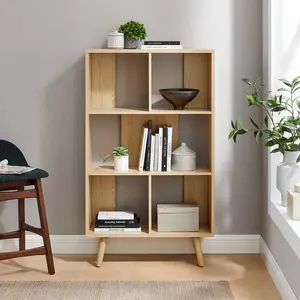 Modway Transmit 5 Shelf Wood Grain Bookcase in Oak