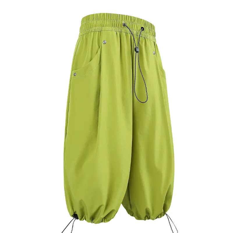 Men's Elastic Drawstring Waist Cropped Jogger Pants, Adjustable Drawstring Ankle Cuffs Rivet Detail Side Patch Pockets Harem Style Lightweight Bottoms For Camping Travel Daily Outdoor Summer Street Wear # SummerWins