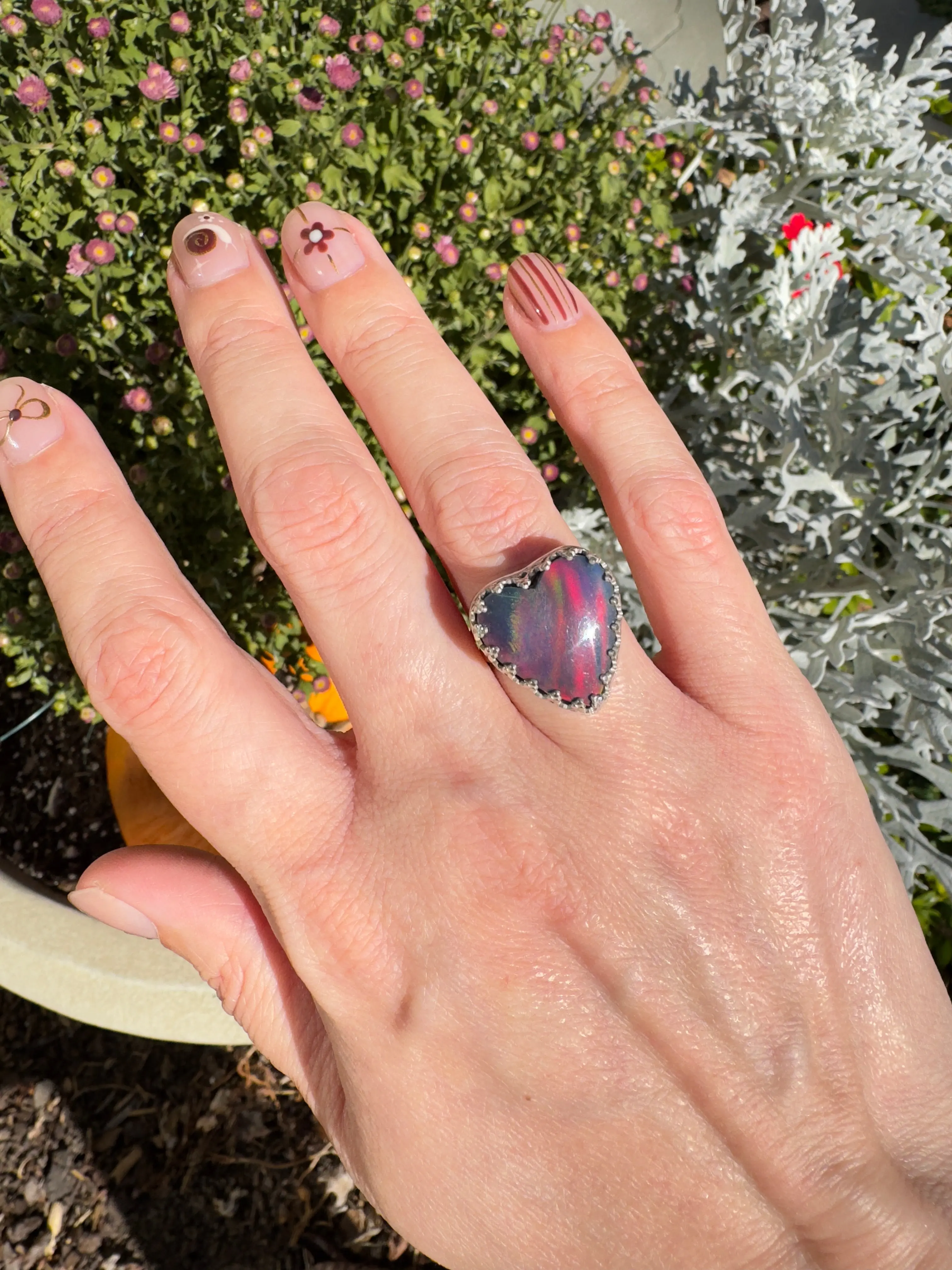 Aurora Opal Heart Ring (Size 6)