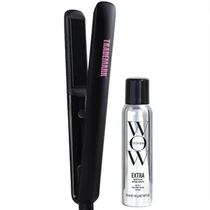 Trademark Cosmic Flat Iron & Extra Shine Spray for Sleek Styles, Heat Protectant  - Black