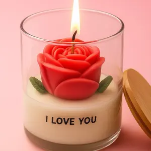 Rose Petals Candle Soy Wax Aromatic with 'I LOVE YOU' Message in Glass Jar for Romantic Decor