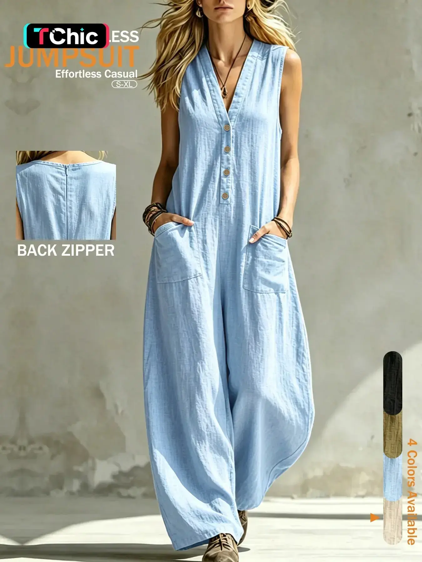 Women's Lightweight Sleeveless V-Neck Romper, Fashionable Breathable One-Piece, Trendy Everyday Summer Wear for Ladies