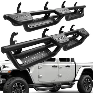 YITAMOTOR Wheel to Wheel Running Boards Compatible with Chevy Silverado GMC Sierra 2019-2025 1500, 2020-2025 2500HD 3500HD Crew Cab, Bed Access Side Steps, Two Stairs Nerf Bars Black Powder Coated Rails