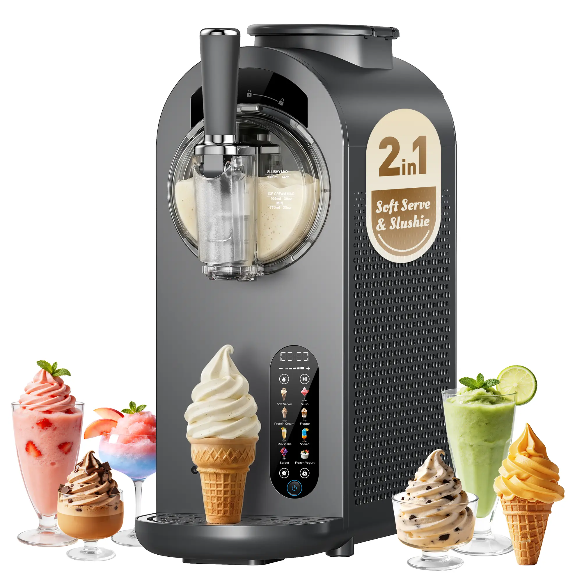 2-in-1 Slushie & Soft Serve Ice Cream Machine, No Ice Needed 35mins Flash Chilling Ice Cream Maker with 8 Presets, Stay Frozen for up to 12 Hours, LED Display & Auto Clean for Home & Party Father's Day giftideas homedecor