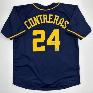 Facsimile Autographed William Contreras Milwaukee Blue Reprint Laser Auto Baseball Jersey Size Men's