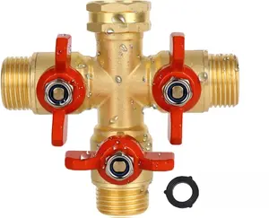 B BRAZIFY 3 Way Hose Splitter, Solid Brass High Volume 3 Way Hose Splitter Valve with Metal Handle, Heavy Duty High Flow Spigot Splitter with Shut off Valve, 3/4 Inch Garden Tap Splitter 3-Way Garden Hose Splitter with Valves