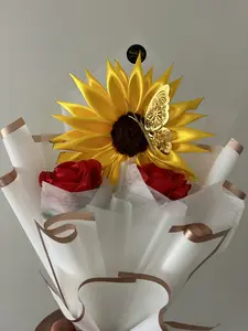 Beautiful Sunflower Passion Forever Rose Ribbon Bouquet