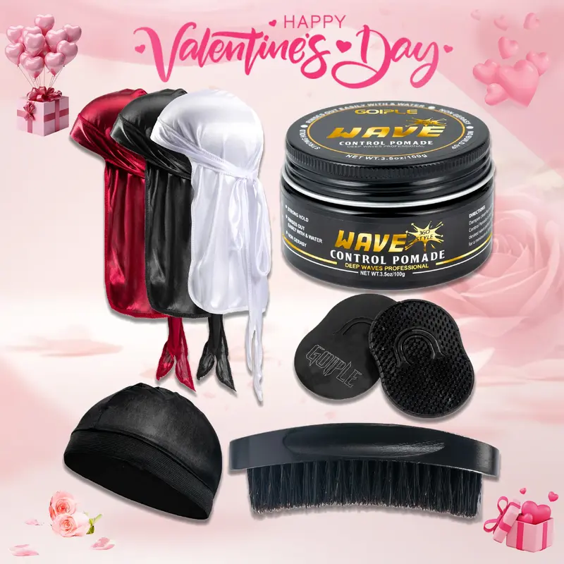 Men's Strong Hold Wave Kit Set Training Kit for Men Goiple Pomade Curved Brush Durag Cap Set Strong Hold Easy Wash Moisture Shine for Silky Waves Men's Hair Care Synthetic Comfort - Long Tail Wide Straps,valentine's day gifts for her/him