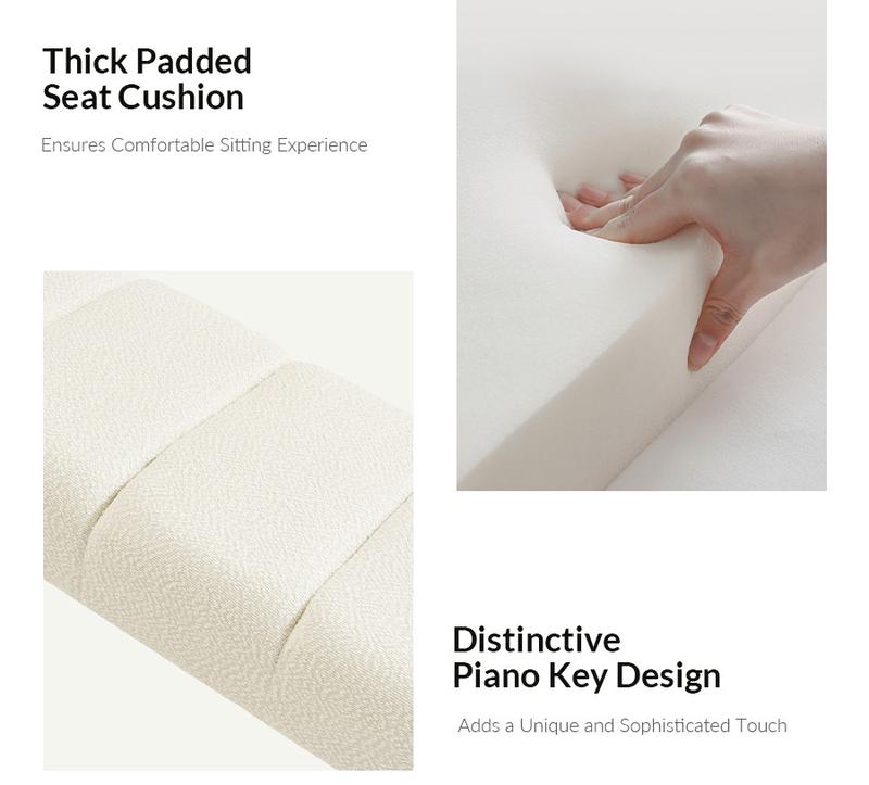 Hulala Jonas Contemporary Mudroom Bench with Unique Piano Key Accents, Sturdy Rubber Wood Legs, Thick Padded Cushion, Modern Design & Entryway Fit, Footstool