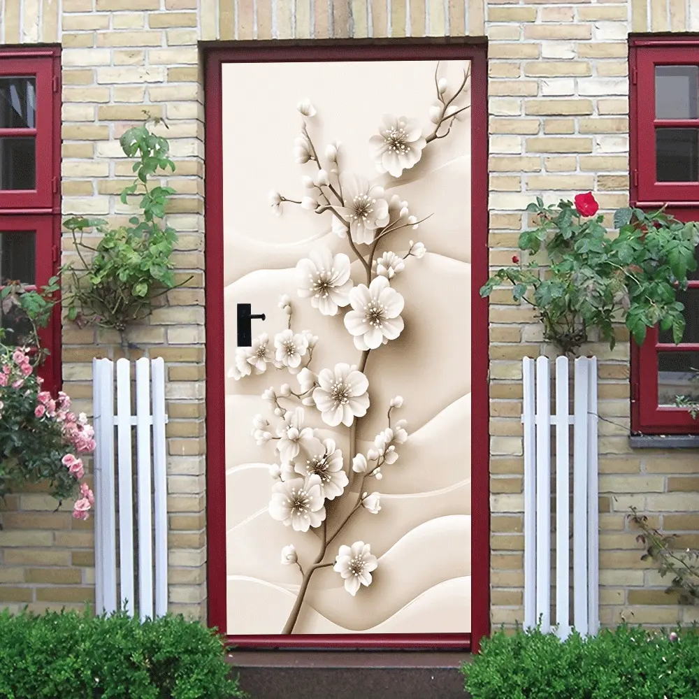 2pcs Stereo Relief Cherry Blossom Wall Stickers Romantic Home Decor Self Adhesive Removable Bedroom Living RoomWall Decals Modern Simple Plant Flower Wall Decor Eco Friendly PVC Waterproof Moisture Proo