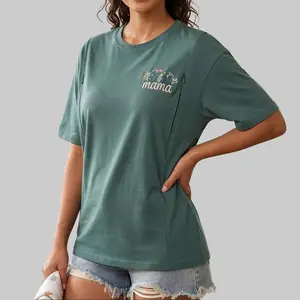 Giftifymama Floral Mama Embroidered Nursing T-Shirt - Women's 100% Cotton Round Neck Short-Sleeved Stretchy Casual Comfortable Loose Summer Top