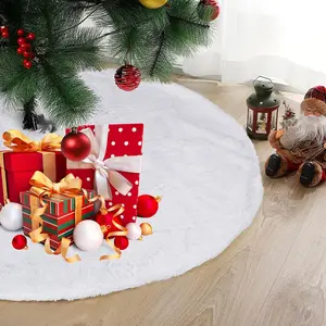Christmas Tree Skirt, 48 Inch White Faux Fur Xmas Tree Skirt, White Soft Plush Skirt Christmas Tree Mat for Christmas Holiday Party Decorations