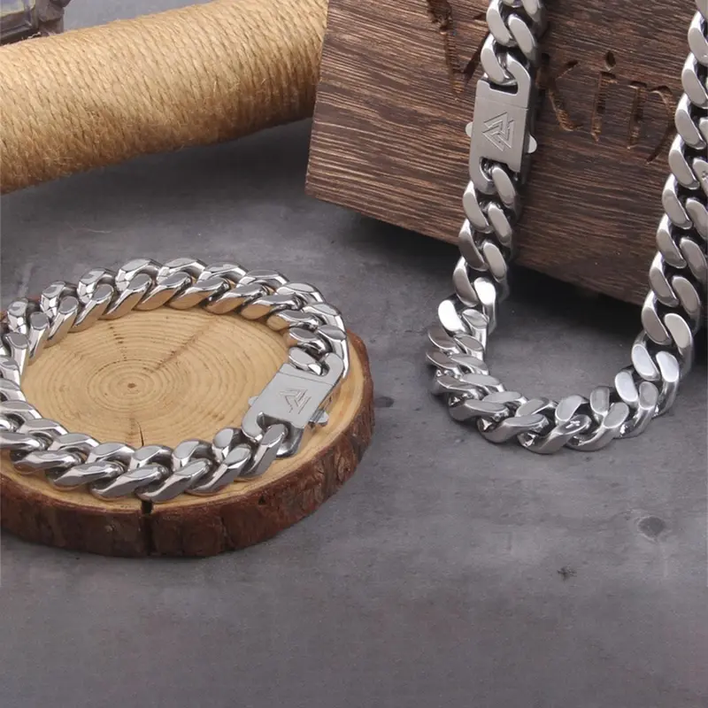 Men's Vintage Stainless Steel Cuban Chain Necklace & Bracelet, Necklace and Bracelet Set, Fashion Jewelry for Party, Daily Clothing Decor, Trendy All-match & Exquisite Jewelry for Birthday Gift, Fashionable Jewelry Set