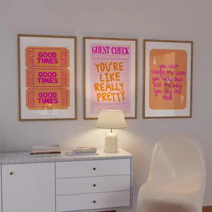 Pink And Orange Prints Wall Art Set Of 3 Three Prints Girly Wall Decor Dorm Bedroom Posters Aesthetic  Art s Pink Wall Art