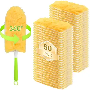 50 Count Heavy Duty Duster Compatible  Duster, Disposable Microfiber Duster Refills with 1 Short Handle and 1 Extendable Handle