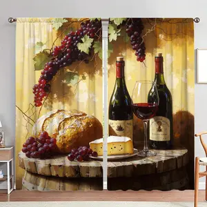 Wine & Grape Pattern Door Curtain, 1 Set Wine Themed Door Curtain, Household Textiles for Home Living Room Bedroom Decor, Home Decoration Curtain