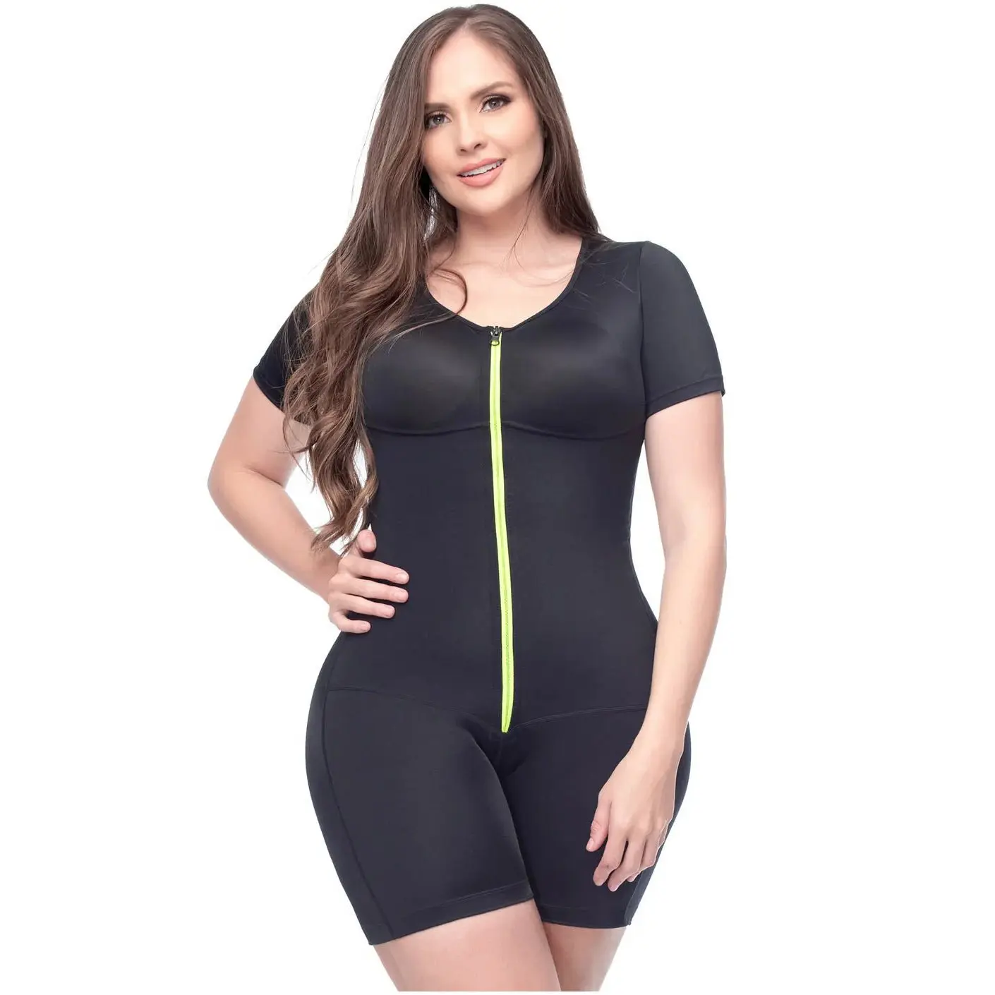 UpLady F-6220 Women’s Fitted Athletic Compression Bodysuit - Triconet Fabric, Smooth, Breathable Activewear Shapewear with Short Sleeves, Zipper Close, High Back for Fitness Workout Routines