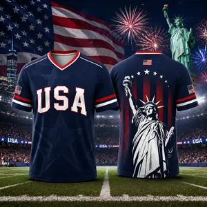 Patriotic V-Neck Graphic Shirt for Men Women, Navy American Pride Statue of Liberty Flag Design, Red White Blue Short Sleeve Sports Top