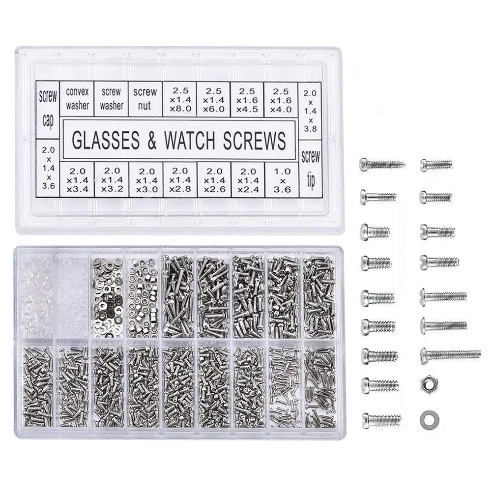 High-Quality Durable Use 1000Pcs Stainless Steel Screw & Nut Assortment Kit, Tiny Replacement Screws & Repair Tool Kit for Eyeglasses, Sunglasses, Watches - Car Interior Stowing & Tidying Accessory