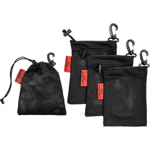 Mesh Foraging Bags with Clip, 4 Pack Drawstring & Toggle Closure Foraging Pouch for Rock Collecting, Mushroom Hunting, Beachcombing, Fastening Hook Nylon Harvesting Pouch for Adults Women
