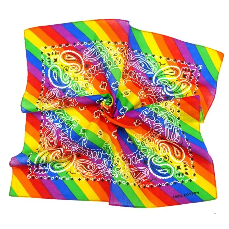 Rainbow Stripe Paisley Print Cotton Bandana