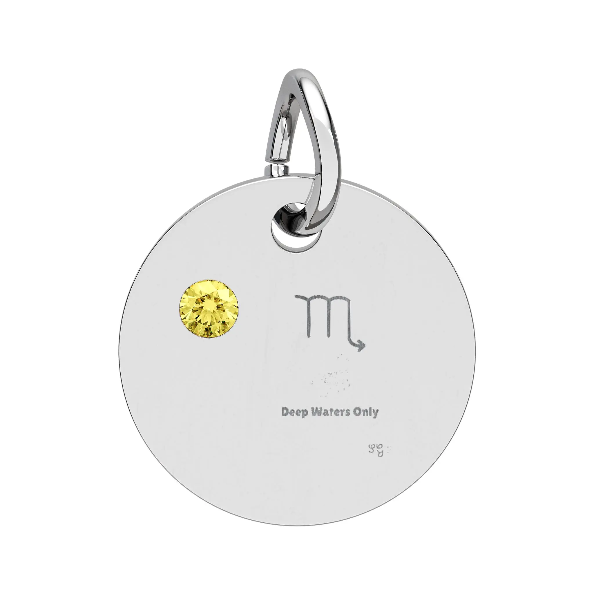 Scorpio Topaz  Birthstone Circle Charm, Engraved Disc Charm