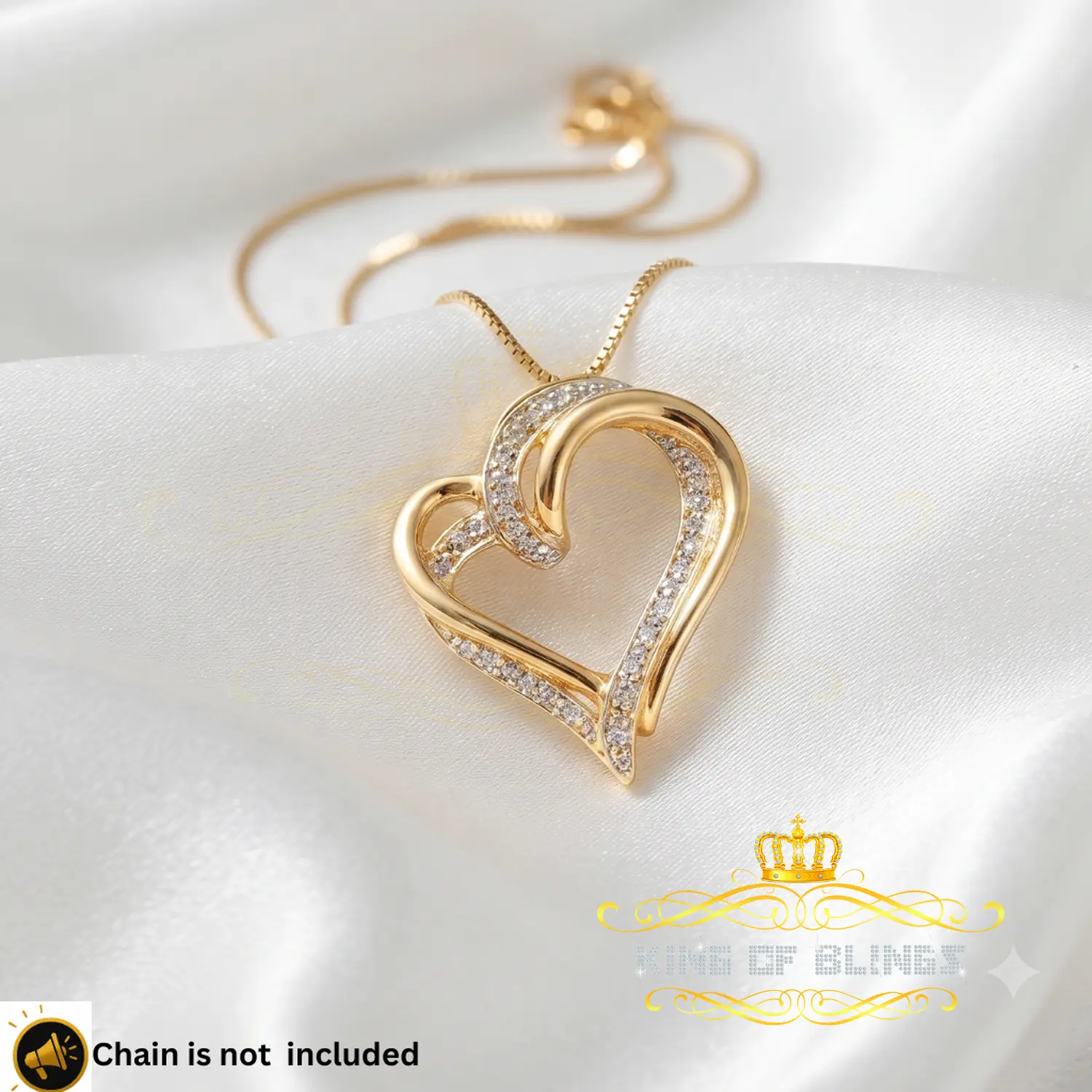 King Of Bling's Real 0.10 ct Diamond 925 Sterling Silver HEART Charm Necklace Yellow Pendant