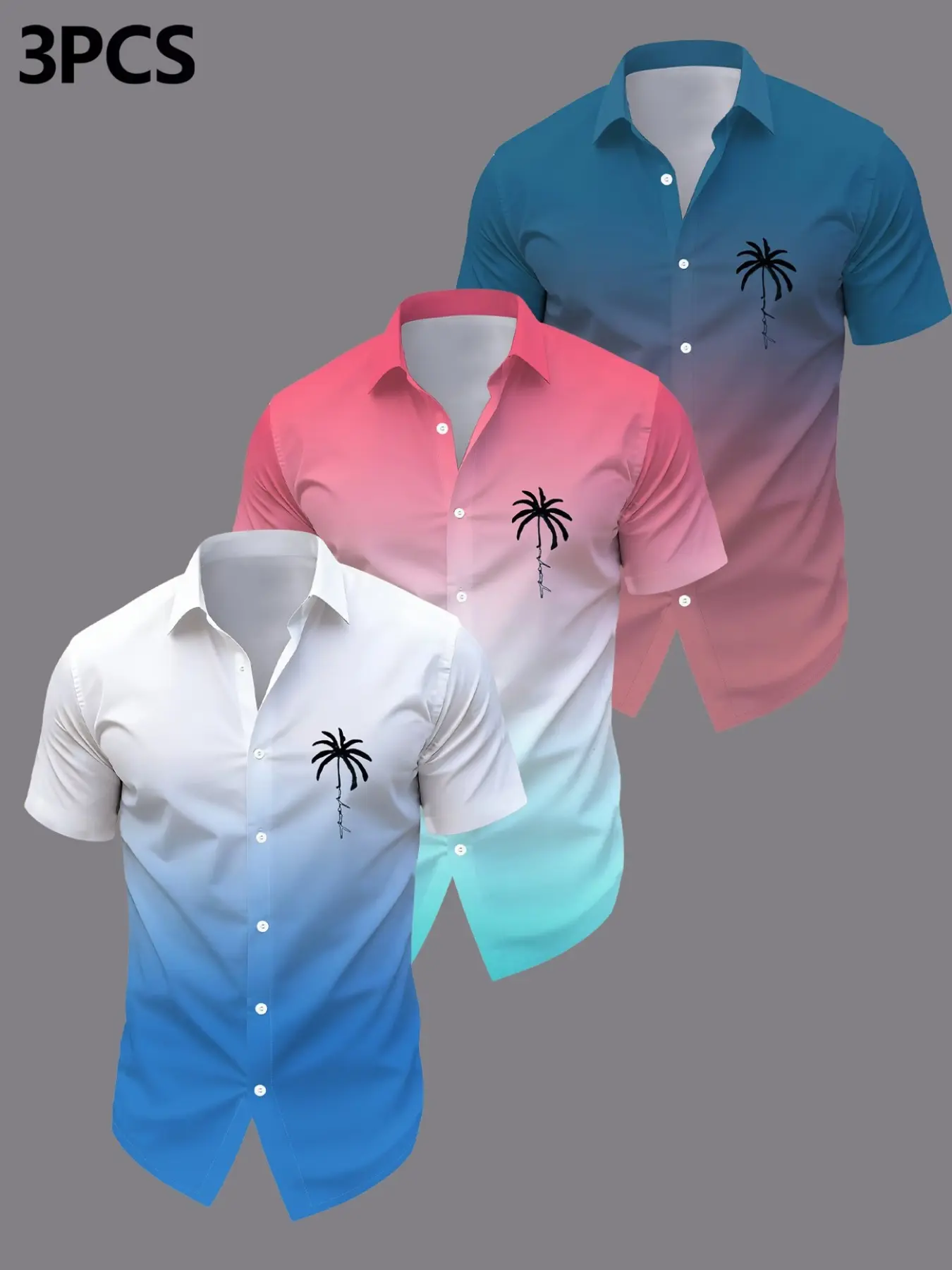 3-Pack Men's Casual Comfy Collared Hawaiian Style Collared Print Shirts, Summer Vacation Short Sleeve Tops, Perfect for Daily Wear and Travel, Casual Beach Shirt