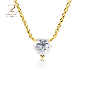 Delzzad 1ct Heart Cut Solitaire Necklace Synthetic Moissanite S925 Lady Women Pendant Necklace Birthday Anniversary Gift