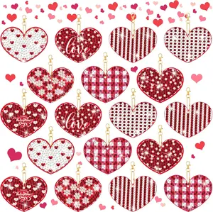 Valentine's Day 24 Pcs Diamond Art Keychains 5D Heart-Shaped DIY Rhinestone Decorative Double Sided Crafts for Valentine's Day