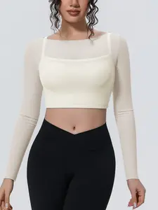 Women's Solid Color Long Sleeve Sports T-Shirt, Breathable Quick-Dry Round Neck, Ideal for Gym Workout, Running, and Sports Activities, Quick Dry Activewear