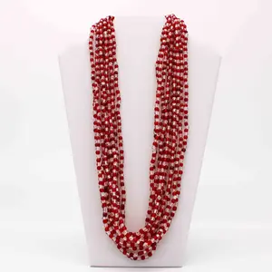 27" Clear and Red Glass Bead Necklace (Dozen)
