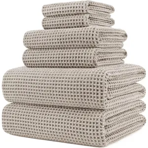 6-Piece Waffle Pattern Extra Large Bath Towel Set, 430 GSM Premium Polyester Ultra-Fine Fiber Towels, Quick-Drying Lint-Free & Skin-Friendly Design, Highly Absorbent Soft Towels, Durable Household Essentials for Bathroom, and Daily Use