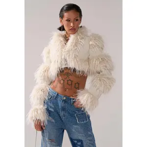 LOVERGIRL ULTRA CROP FUR TRIM MOTO IN IVORY
