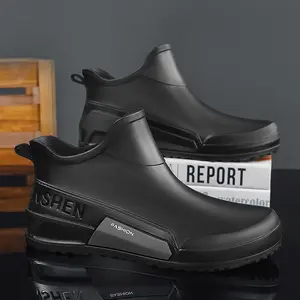 Men’s Short PVC Waterproof Rain Shoes | Lightweight Non-Slip Water-Channel Sole, Easy-Clean Smooth Finish, Breathable Lining for City Commute, Daily Errands & Travel, Rainy Day Shoes