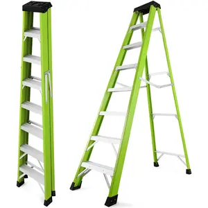 Fiberglass ladder, with a load capacity of 330 pounds, equipped with a tool tray, 7 steps